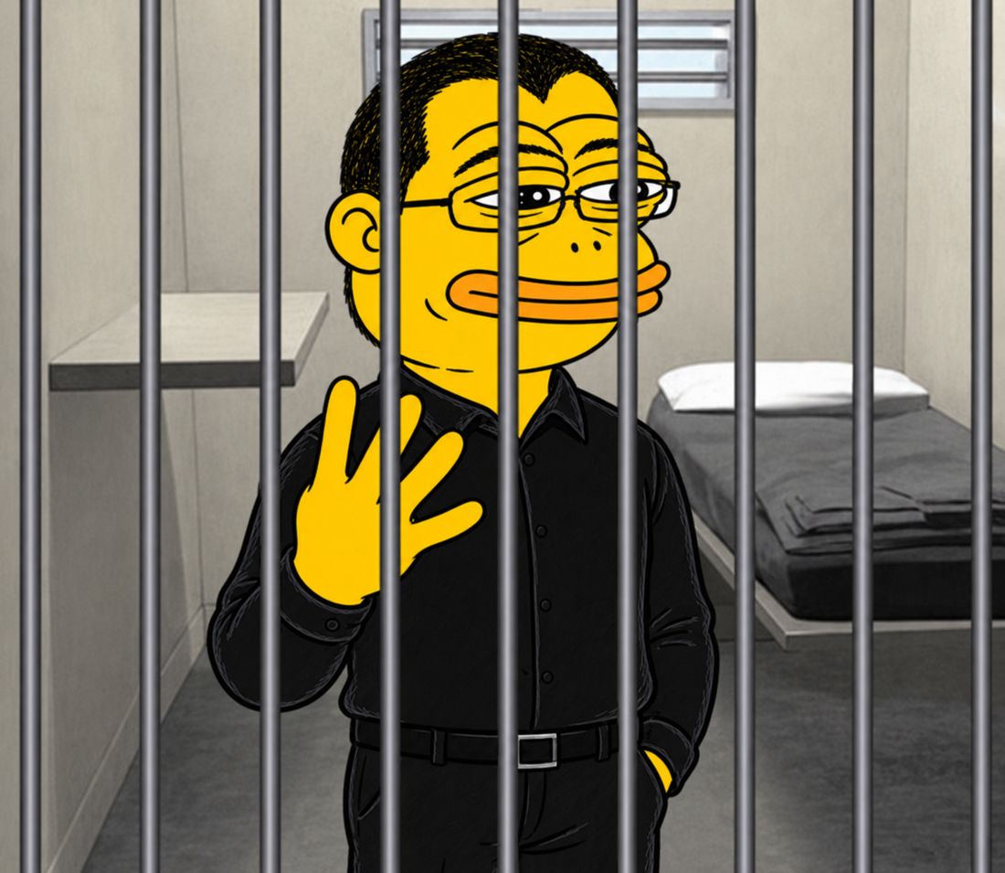 Chang waving calmly from behind bars